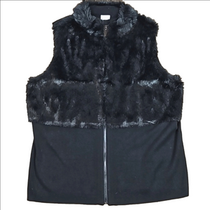 Chico's Faux Fur & Knit Black Zip Up Sleeveless Vest Jacket Women's Size XL